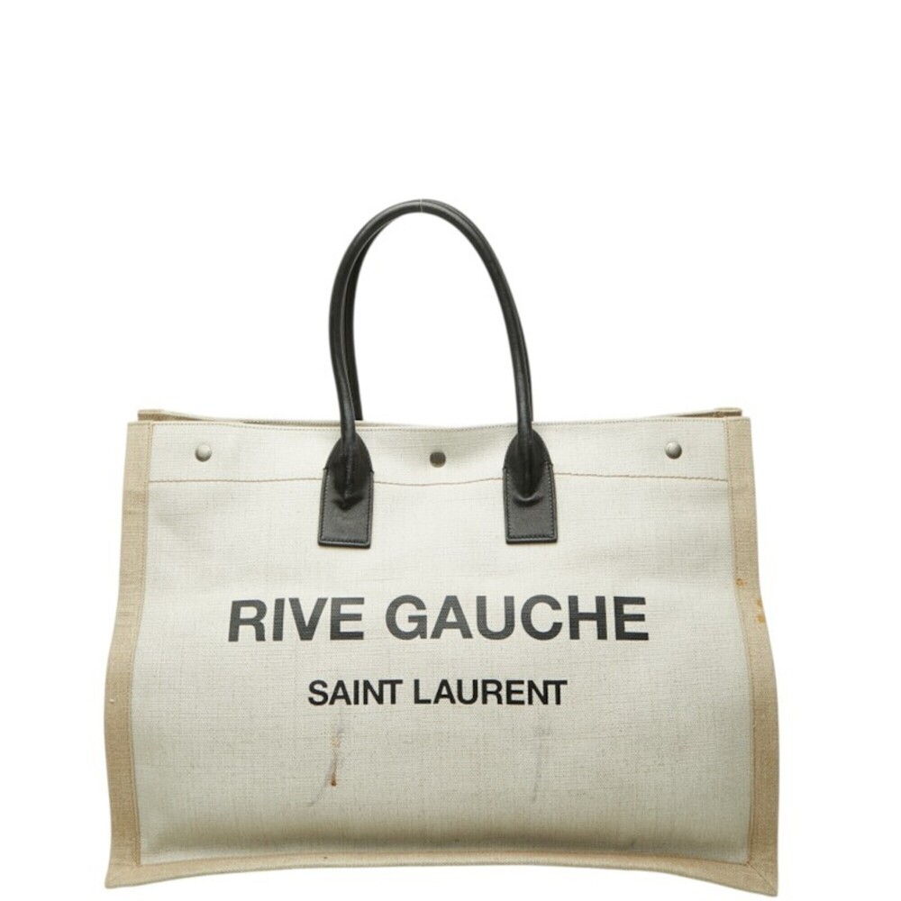 Saint Laurent Rive Gauche Tote Bag Handbag GNR499290 White Beige Canvas Linen...
